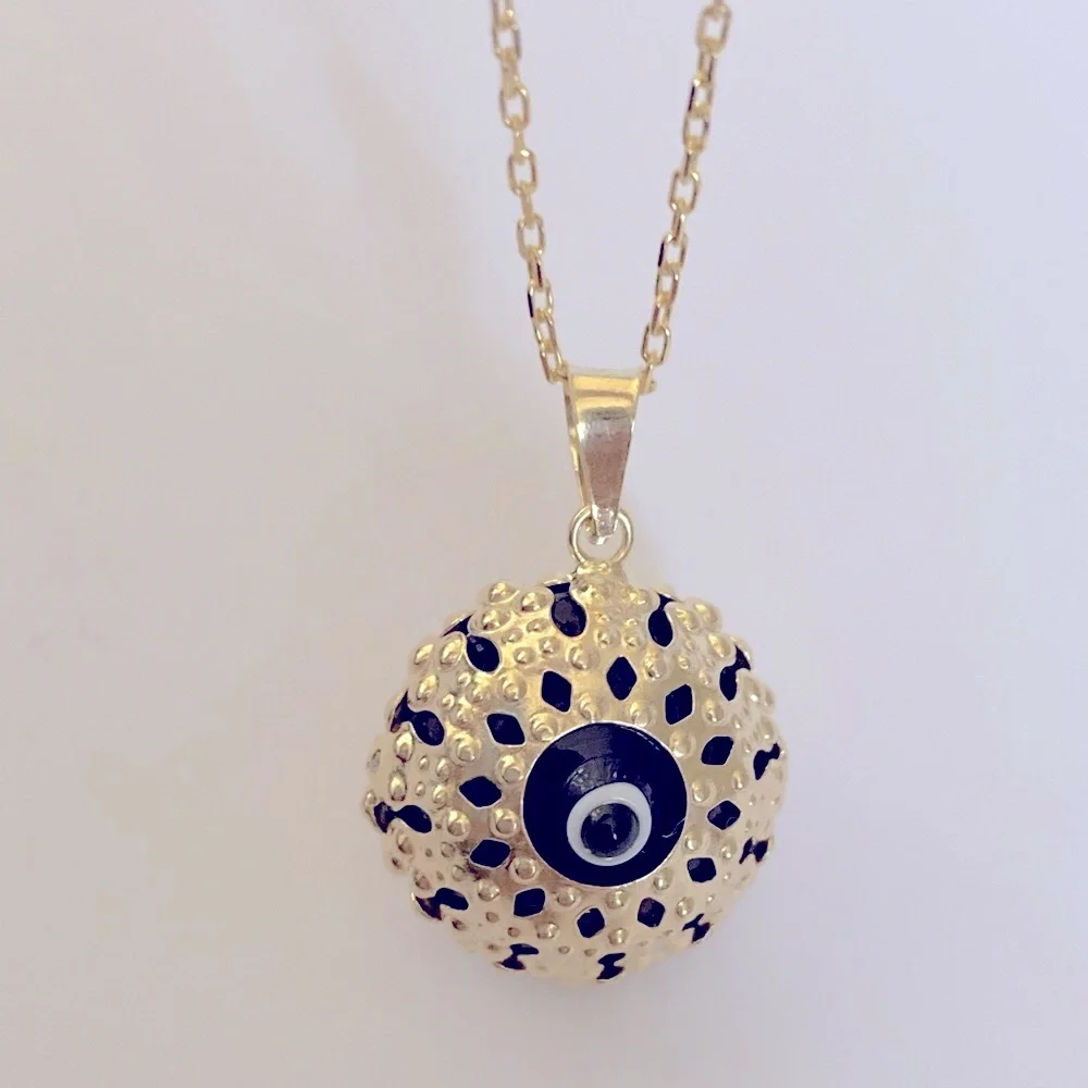 🧿925 Silver necklace glass blue evileye bead yellow gold plated